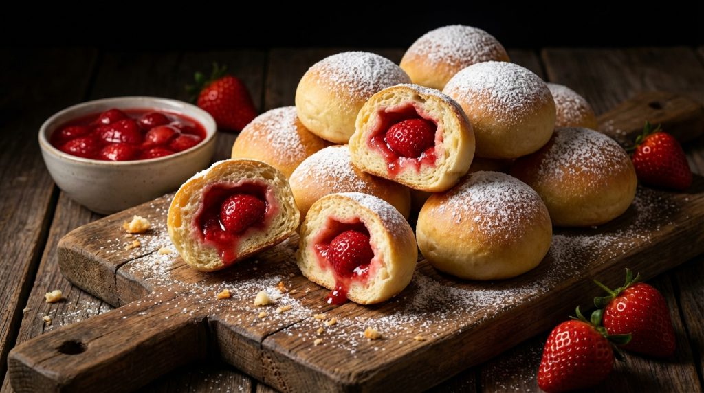 objevte recept na dokonalé kynuté jahodové knedlíky s nadýchaným těstem a sladkou jahodovou náplní. snadný postup krok za krokem pro domácí pochoutku.