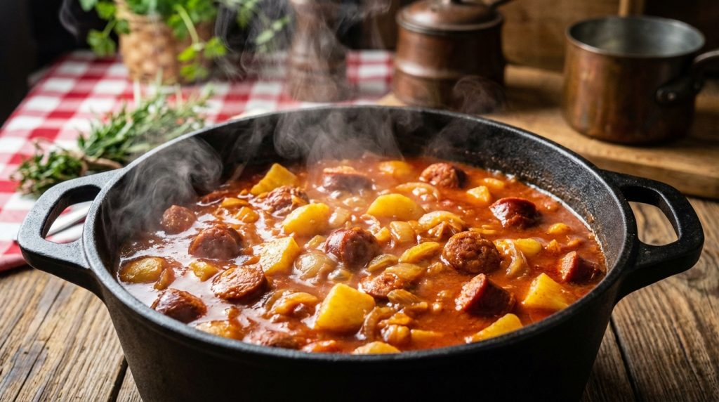 naučte se, jak připravit tradiční český buřtguláš krok za krokem s naším jednoduchým a chutným receptem.