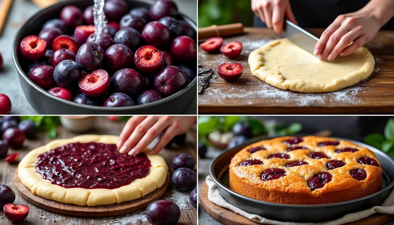 objevte, jak připravit luxusní švestkový koláč krok za krokem s naším podrobným receptem. naučte se chutný a jednoduchý postup pro dokonalý dezert.