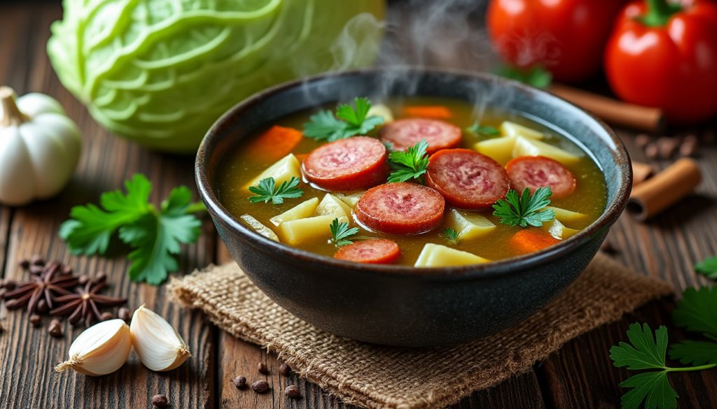 objevte tradiční recept na zelňačku s klobásou a naučte se, jak připravit chutnou a sytou polévku plnou bohaté chuti a autentických ingrediencí.